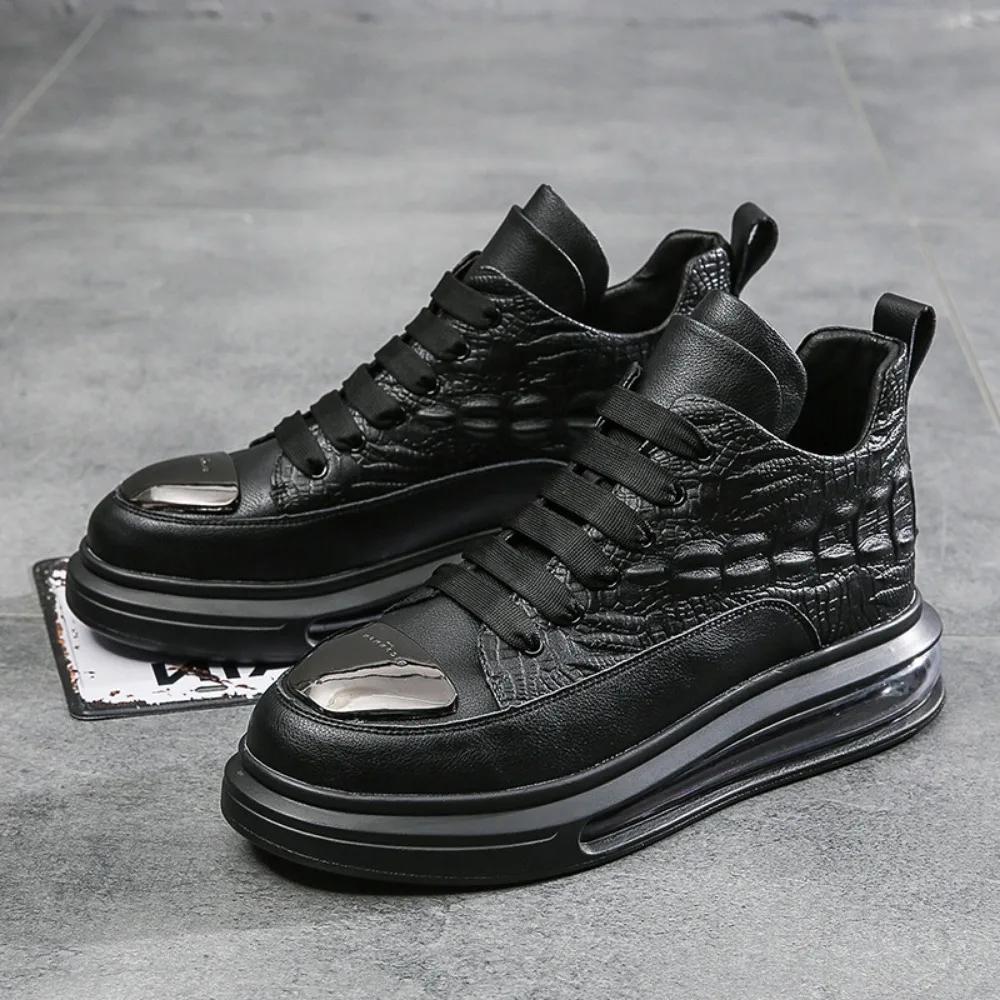 Pantofi pentru bărbați din piele de vacă, pantofi casual de modă cu vârf înalt, pantofi cu pernă de aer pentru bărbați, pantofi sport cu talpă moale, marca de top pentru bărbați