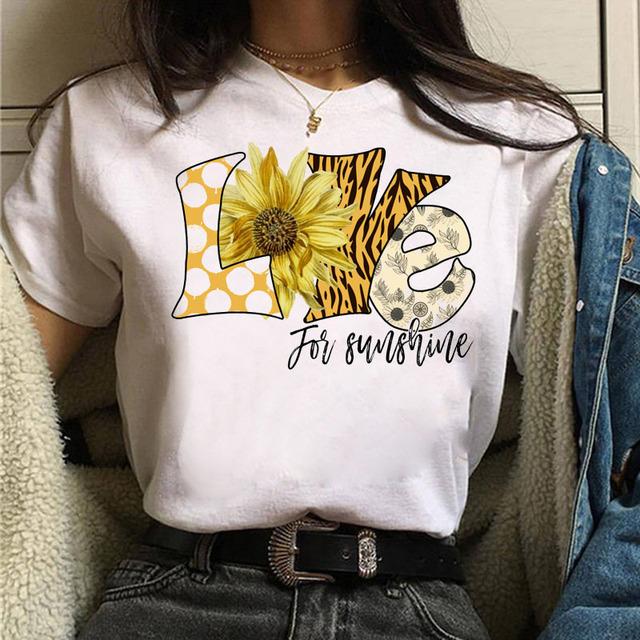 Cute Casual Flowers Letters Love Graphics Women T-Shirts Summer Shirts Short Sleeve O-Neck Female Tops Kawaii Clothing