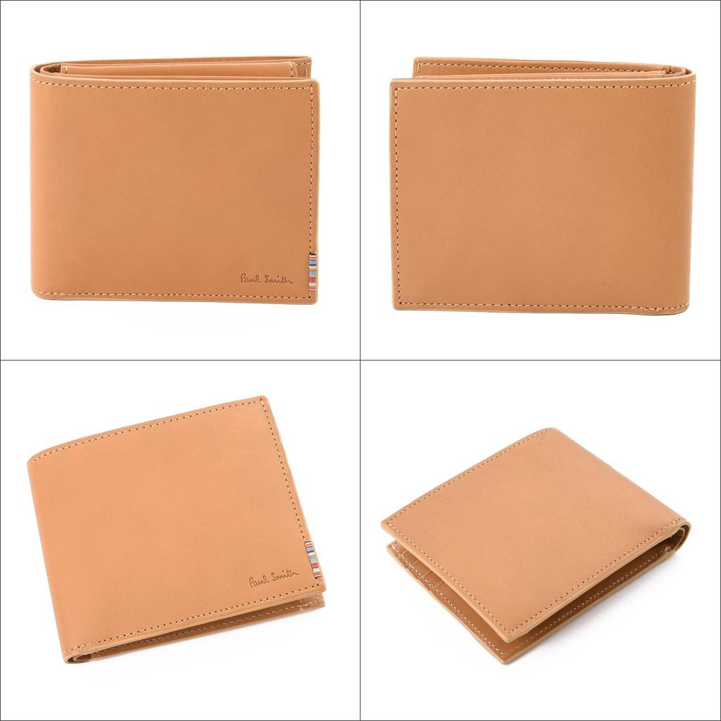 Paul Smith Personalized Bifold Wallet with Coin Signature Stripe Genuine 883906 Purse, Tab, Leather, Compact, P534/BPS534 (No Personalization, Camel)