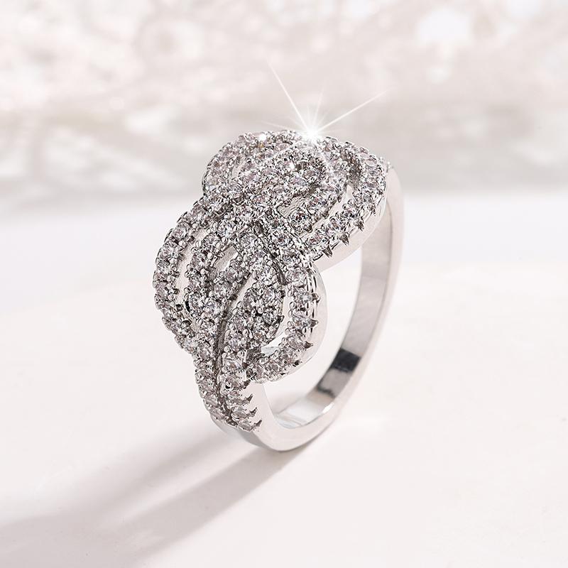 925 Silver PlatedNew Twist Infinite Shape Crystal Cubic Zirconia Rings Woman Exquisite Female Wedding Bands Fashion Jewelry Gift