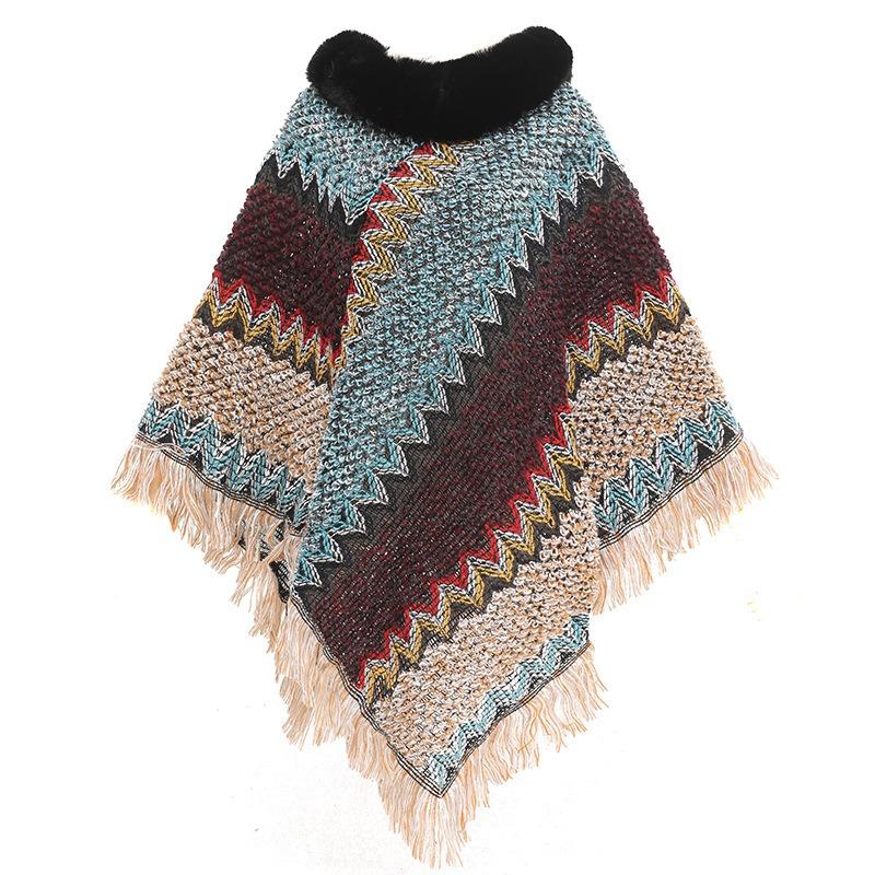 Herbst und Winter Neu Pelzkragen Strickschal, Thermopullover Cape, Schal Damen