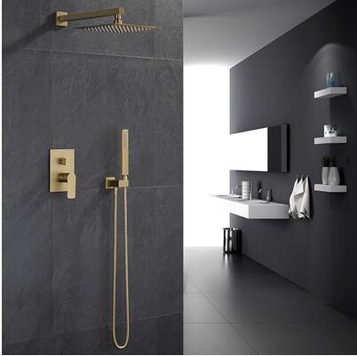 

Brush gold Wall Conceal Bathroom Shower Faucet Set Shower head Head +Mixer Taps Hand Shower Brush gold Bathroom Faucets