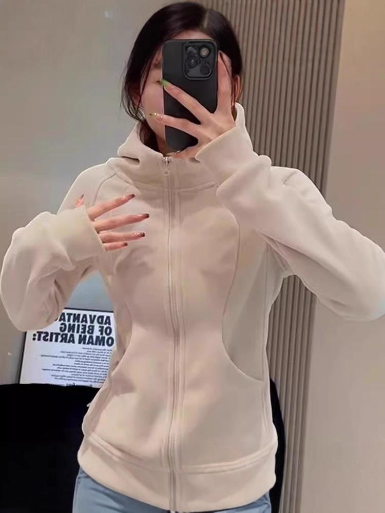 Women's 2025 Hooded Sweatshirt Jacket with Stand Collar & Fleece-Lined Windbreaker - Slim Fit for Spring/Autumn