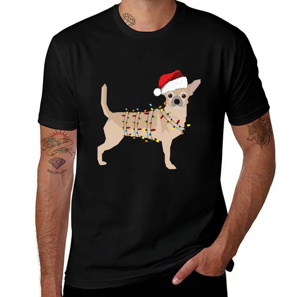 Chihuahua Holiday Christmas Light Tshirt Running Gym Short Sleeve Sports Tee