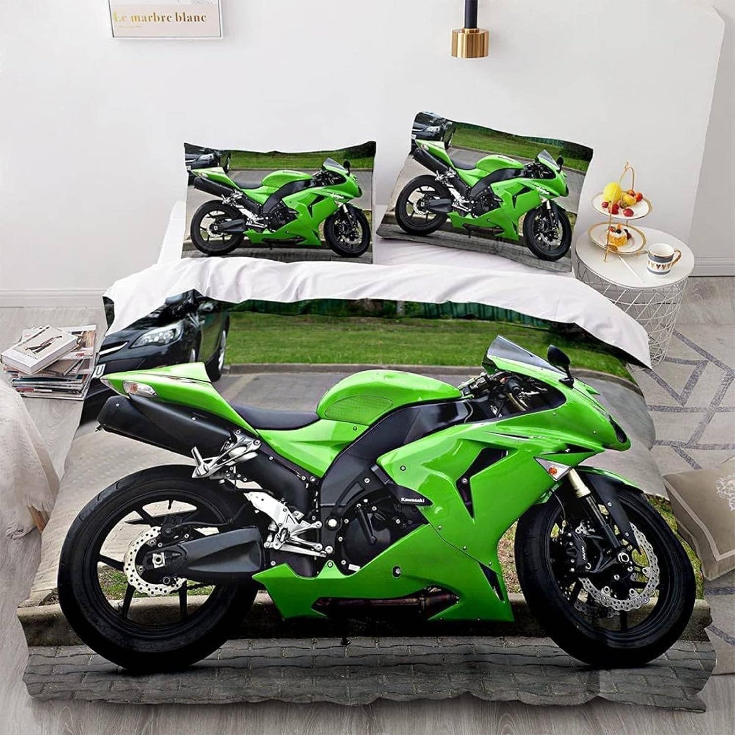 Motorfiets Patroon Beddengoed Set, Motorfiets Dekbedovertrek voor Kinderen Jongens Tieners Extreme Sporten Thema Dekbedovertrek set met rits 90x200cm 2pcs&Duvet Cover