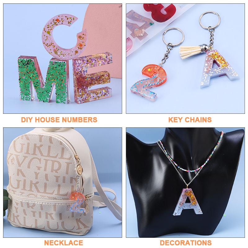 Alphabet Epoxy Resin Mold Kit Ornament Backward Letter Resin Silicone Mold Drill Number Mould For Keychain Making Jewelry DIY