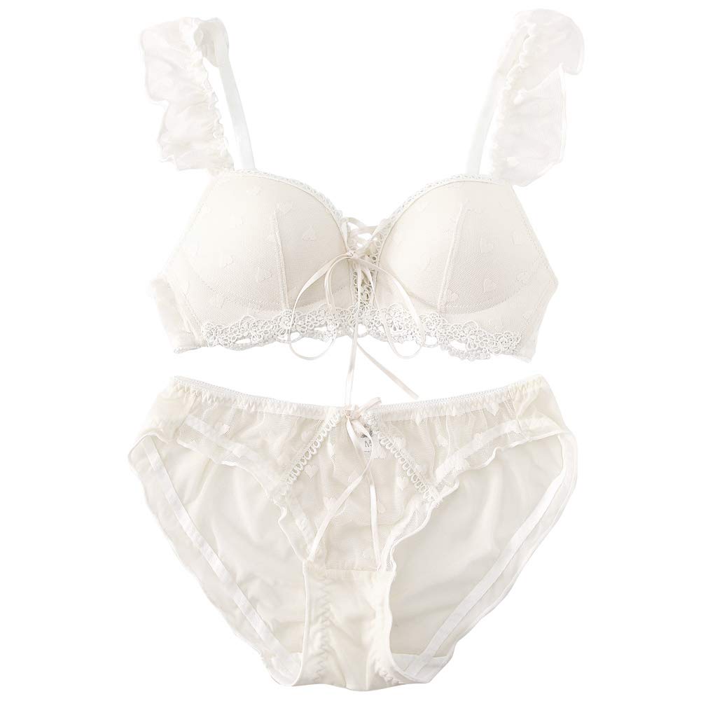 Laisve Super Bra and Panty and Sexy Lingerie with Ruffled Shoulder Perfect for Junior High School Size L Push-Up Set, 2-Piece Set, Moisture-Wicking