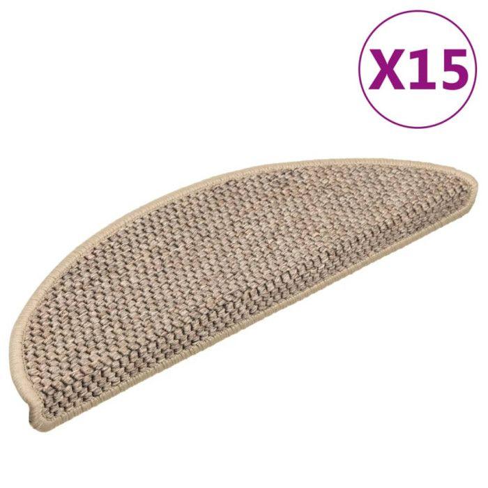 Tapis d'escalier autocollants - VIDAXL - 15 pcs - 56x17 cm - Beige foncé - Antidérapants