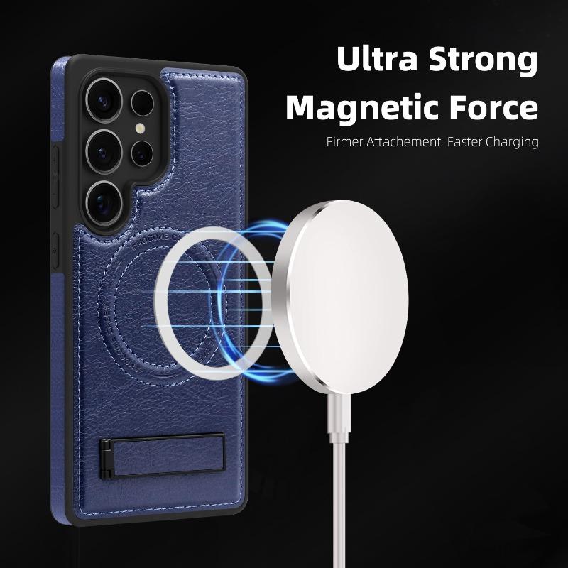 Official Leather Stand Holder Magnetic Case Samsung Galaxy S25 S24 S23 S22 Ultra Plus S24FE for Magsafe Wireless Charging Cover