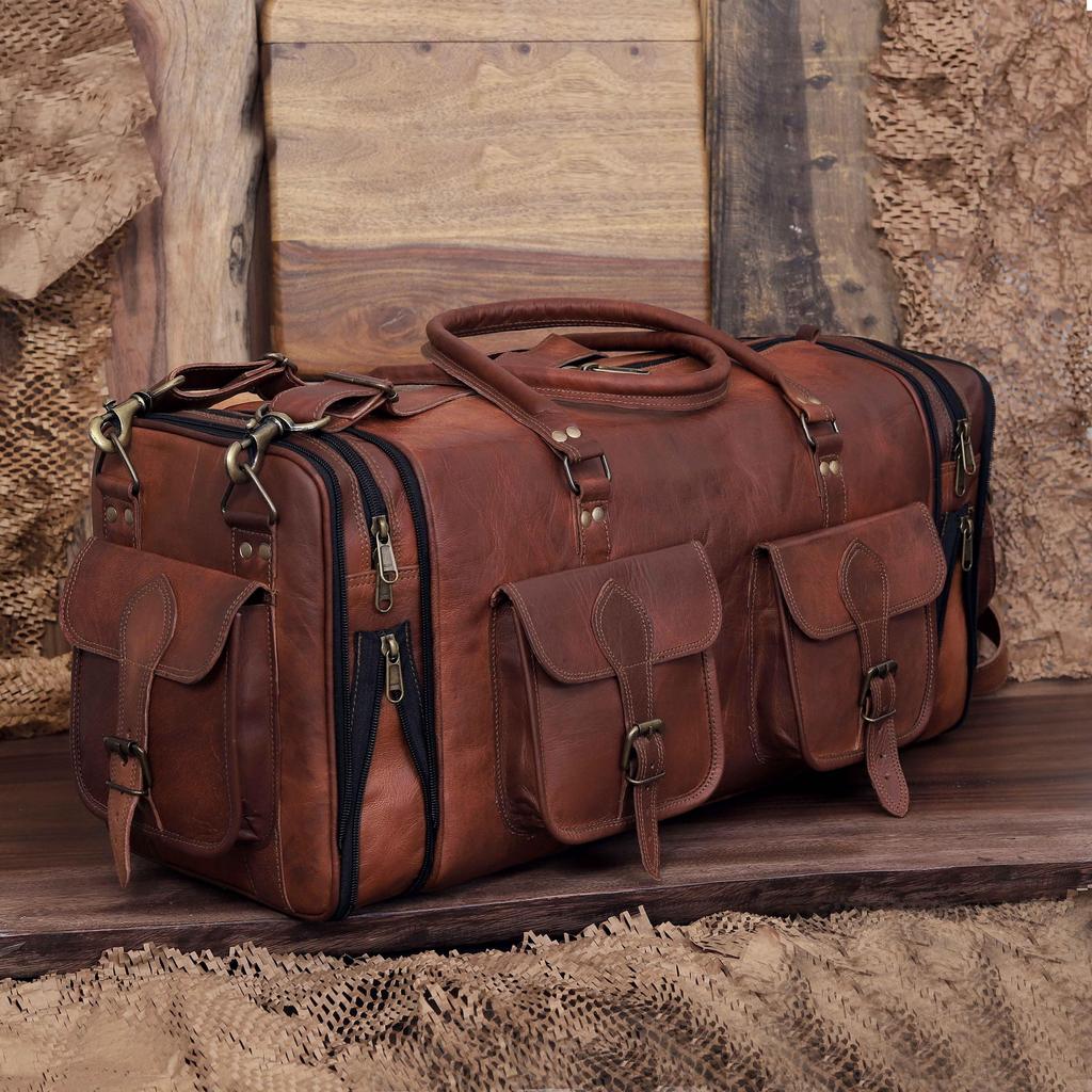 Personalized Handcrafted Leather Weekender Bag for Men Travel Overnight Monogram Duffel Groomsmen Gift