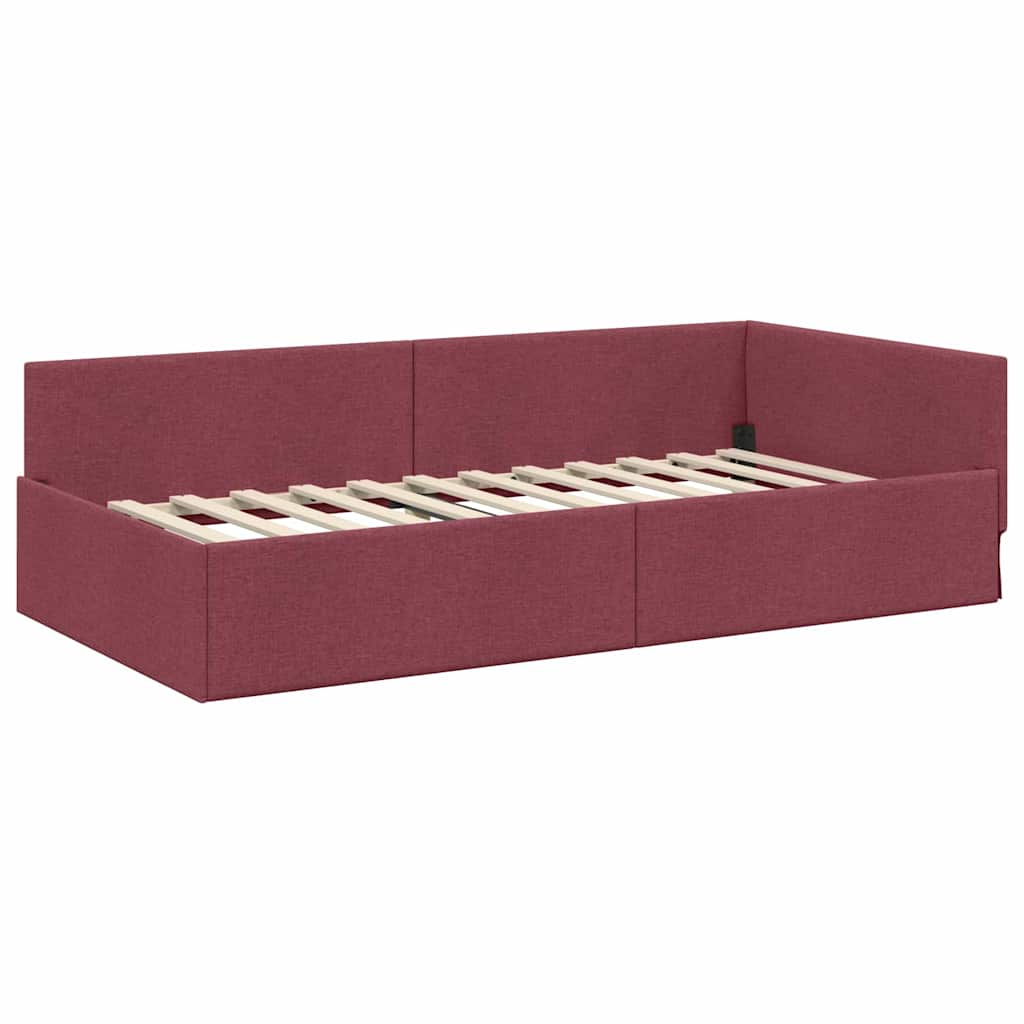 L Shaped Bed Frame with Headboard Burgundy 80 Cm X 200 Cm Fabric