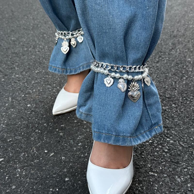Personalized Metal Imitation Pearl Heart Chain  Foot Ankle Beach Party Jewelry For Women Girl Foot Bracelet Anklet Gifts