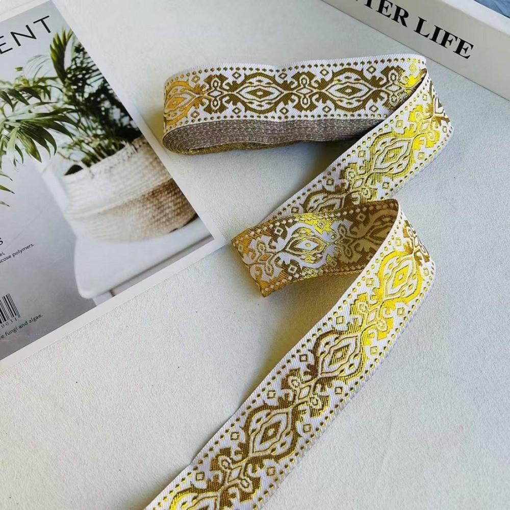 1.3 Inch Wide Jacquard Woven Fabric Ribbon White Black Gold Fringe Trim Gold Glitter Embroidery Ribbon Lace Accessories