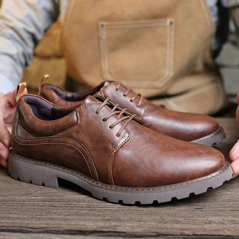 Fashion Vintage Men's Leather Shoes Casual Shoe Outdoor Workwear Men's Shoes British Style Single Botines Para Hombres Zapatillas Male