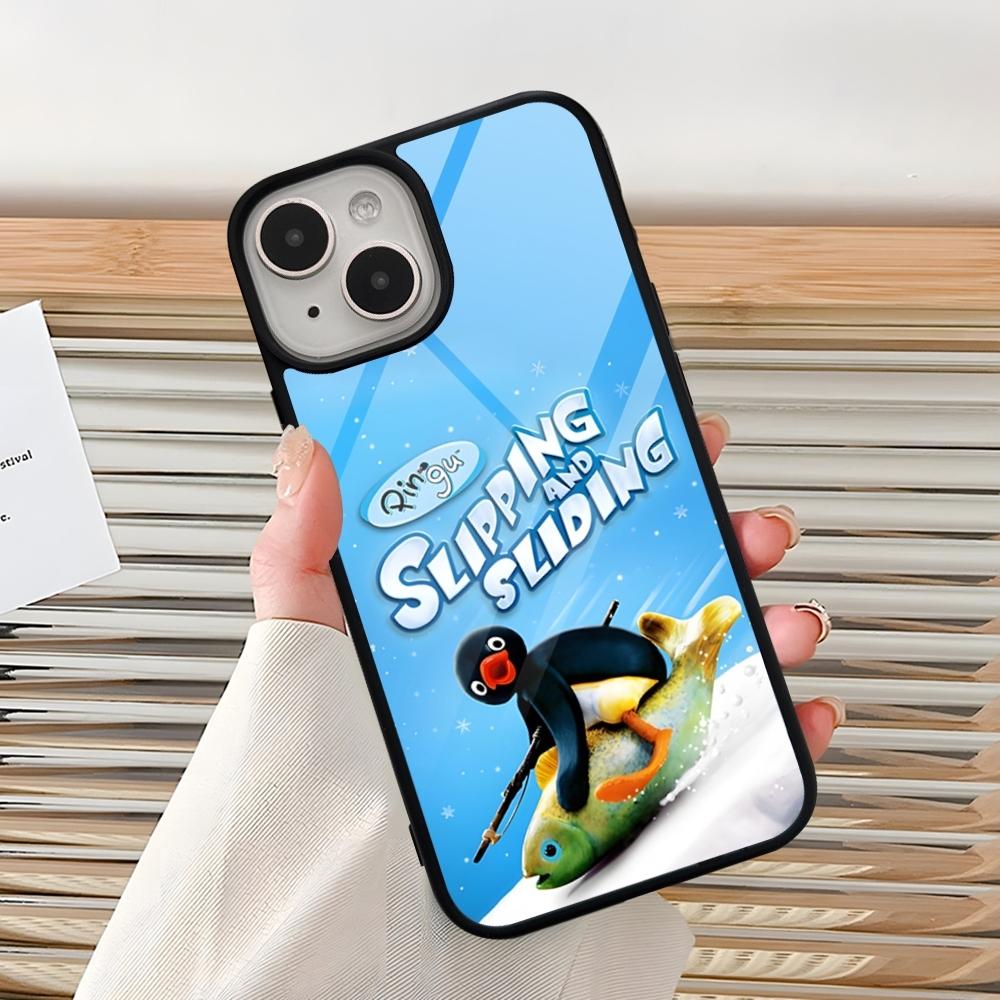 Cartoon Pingu Penguin Phone Case For Iphone 16 Pro 15 Pro Max 14 12 11 13 Mini 8 7 Plus X Xs XR PC+TPU Design Cover