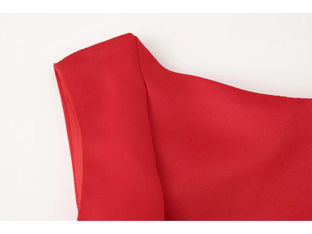 Rochie Mini Fără Mâneci, cu Un Umăr, Încrețită, Stil European și American pentru Femei, Primăvara 2025