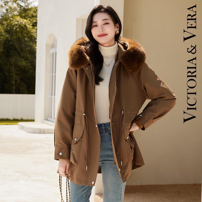 

VICTORIA&VERA Women s Fur Collar Parka with Rabbit Fur Liner S