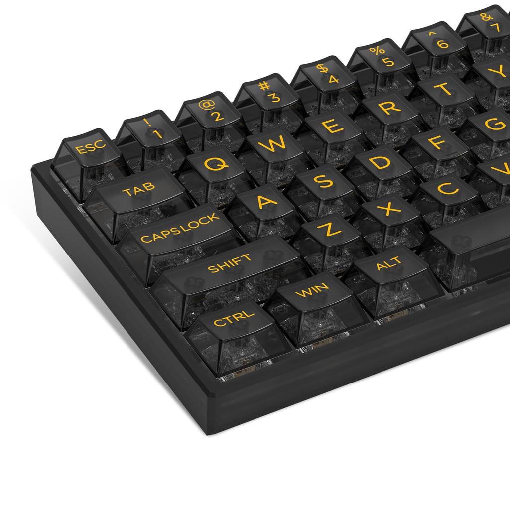 Womier Transparent Gaming Keycaps, 140 Keys, Cherry Profile, 60%, 65%, 75%, 100% for Cherry Gateron MX Switch Mechanical Keyboards (Black, Yellow)