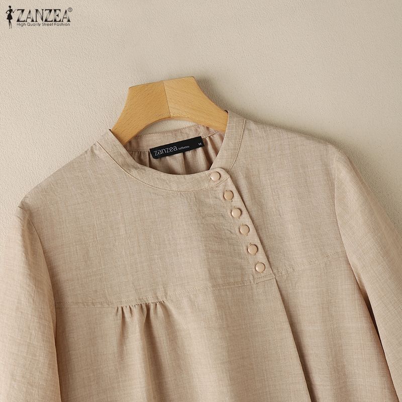 ZANZEA Women Summer Casual Round Neck Half Sleeve Side Lace-up Irregular Blouse