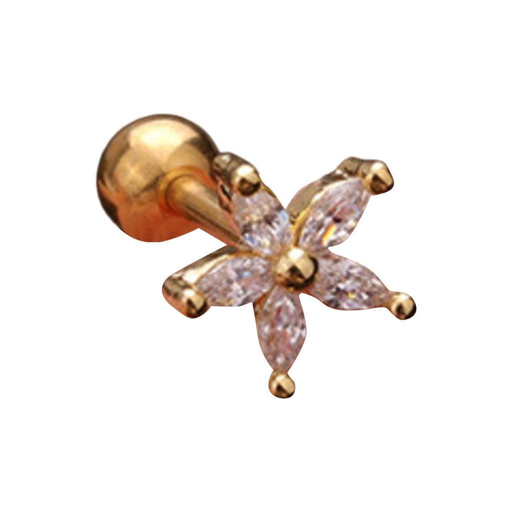 Titanium Steel & Stainless Steel Post Crown Ear Studs With Micro-Pavé Zircon - Screw-Back Ball Fashion Earrings For Western Piercing Jewelry