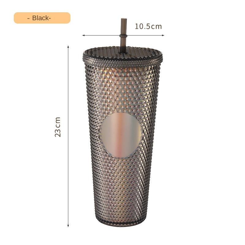 1PC 710ML Straw Cup with Lid Studded Finish Double Wall Coffee Mugs Plastic Studded Durian Tumblers Cold Bling Cup Customized