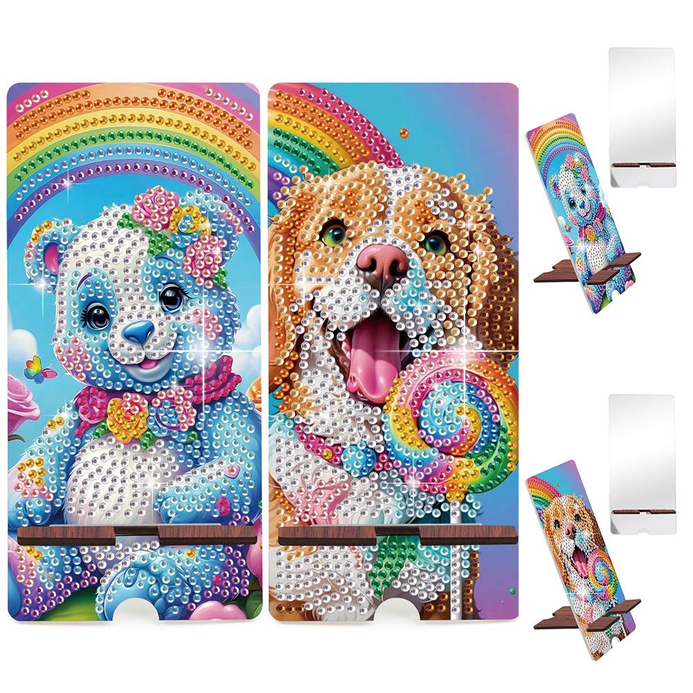 2pcs Acrylic Diamond Art Kits Phone Holder And Mirror 5D Diamond Art Phone Holder for Adults Creative DIY Craft Gift Set