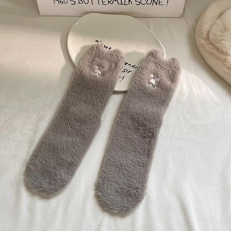 

Cartoon Three-dimensional Australian Fleece Mid Tube Socks Added Fleece and Thickened Warm Long Tube Socks for Autumn/ Winter 1Pair