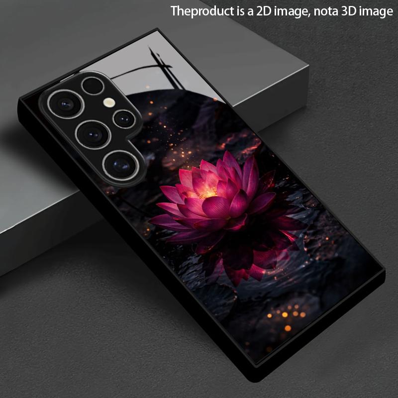 Dark Night Lotus Glow Pattern 2D Phone Case for Samsung S26 S25 S24 S23 S22 S21 S20 A55 A54 A53 Tempered Glass Protective Cover