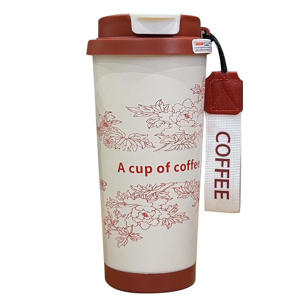 New Stainless Steel Lily of the Valley Coffee Cup High Value Thermal Insulation Cold Coffee Cup Rope Portable Double Drink Straw Cup