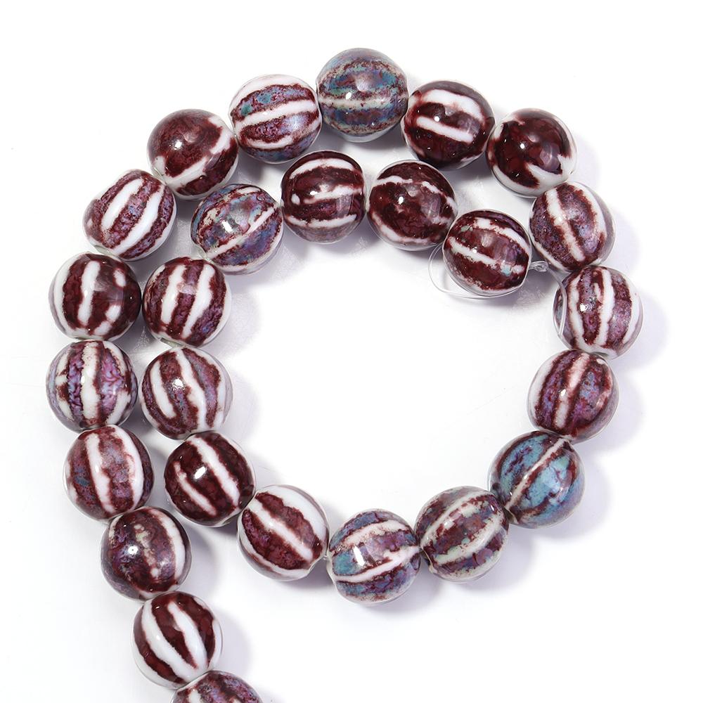 28pcs/string Pumpkin Shape Stripe Ceramics Beads Colorful Floral Glaze Porcelain Beads For DIY Charms Neckalce Bracelet Jewelry