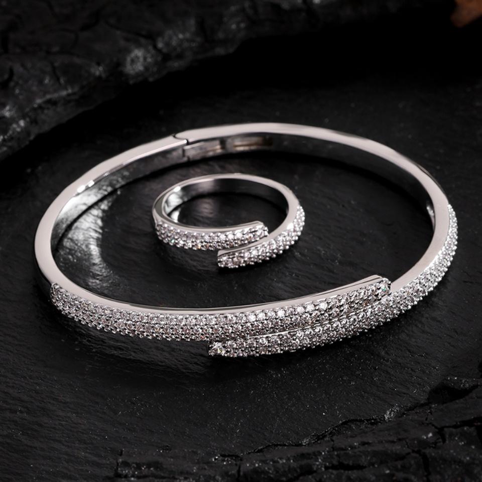 ZAKOL Simple Fashionable Micro-set Zircon Women's Ring Bracelet Two-piece Set Luxury Charm Wedding Party Jewelry Sets Female