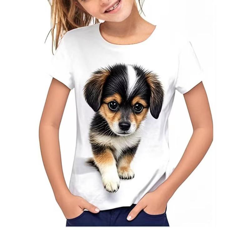 Dětské tričko Léto Dětský Roztomilý Styl se Zvířecím Potiskem Jednoduché Ležérní Kulatý Výstřih Pulovr Tričko s Krátkým Rukávem