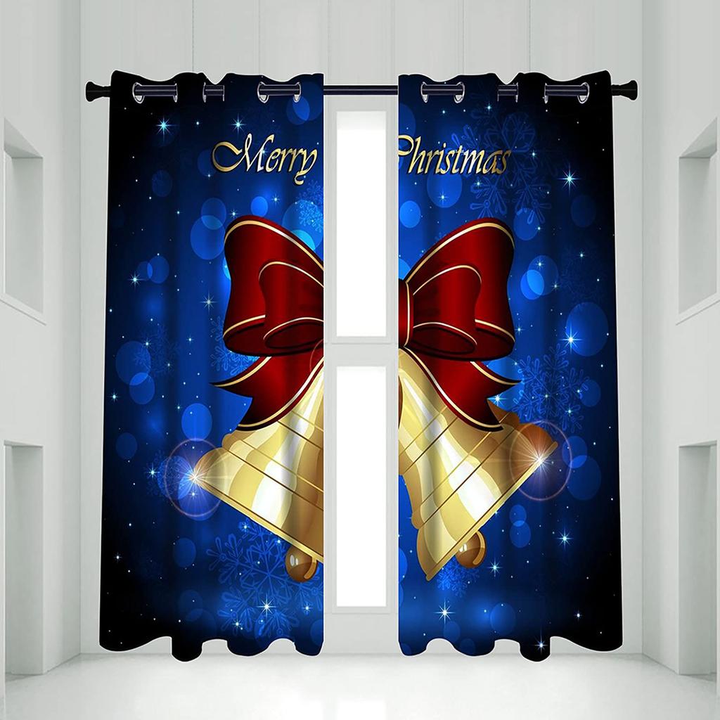 Christmas Curtain Funny Anta Claus Riding Sleigh Delivering Present Ball Winter Print Drapes Bedroom Party Decor For Made Of Polyester