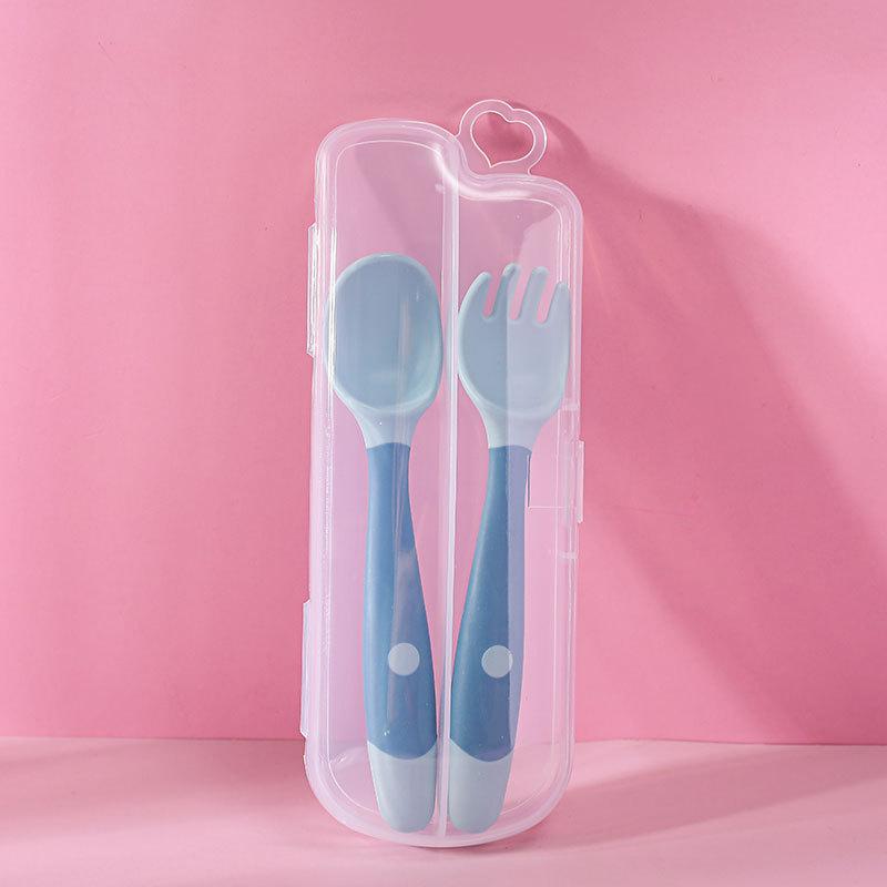 Baby Children Spoon Fork Set Soft Bendable Silicone Scoop Fork Kit Tableware Toddler Training Feeding Cutlery Utensils Tableware