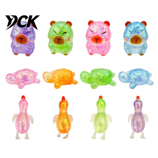 Handheld Stress Reliever Glitter Cartoon Animal Sensory Fidget Toy for Adults Kids Cute Pig Duck Soft Touch Ball Turtle Squeeze Relief Easter