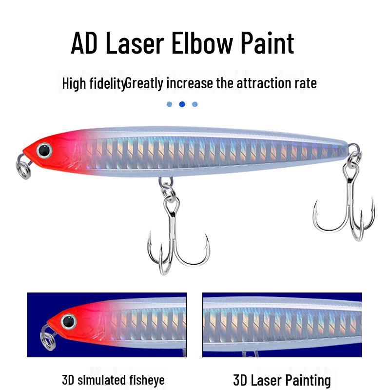 Sinking Pencil Ghost Fly Lure with Blood Groove Hooks - Hard Artificial Plastic Bait