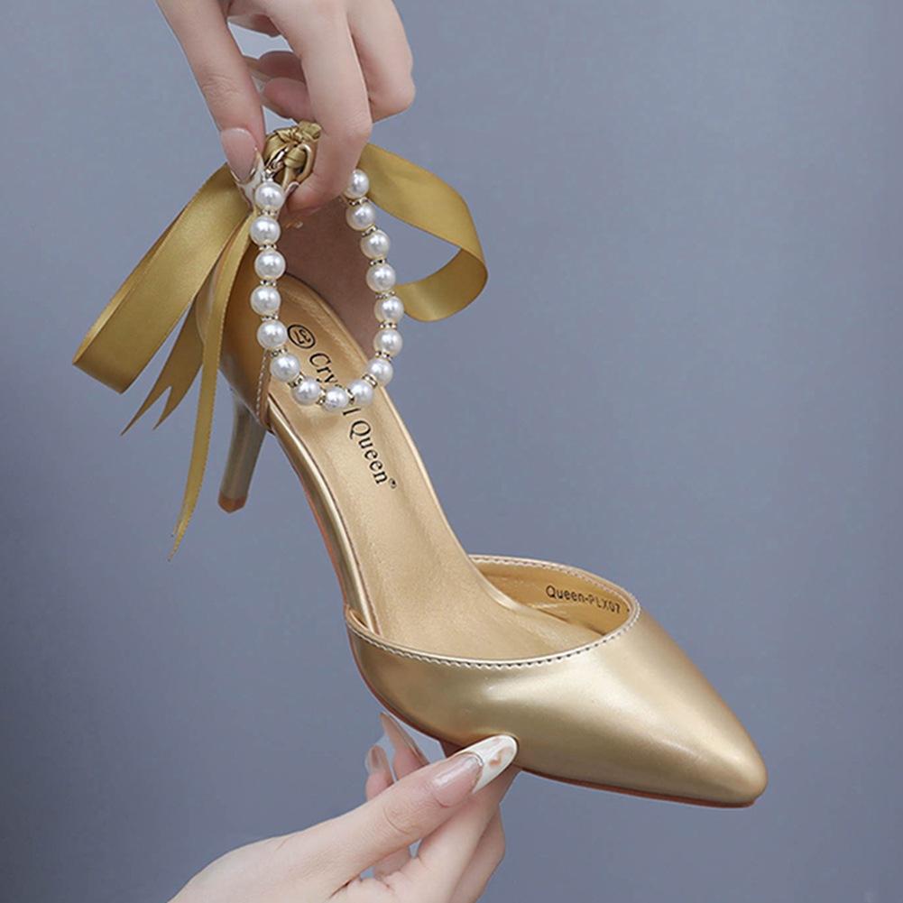 7cm Sandály na středním podpatku Tenký podpatek Kamínkové Korálkové Stuhy Sandály Matná Měkká Kůže Svatba Banket Společenské Boty Ženy