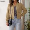 Women Casual Round Neck Solid Color Spring Autumn Long Sleeve Thin Cardigan Tops