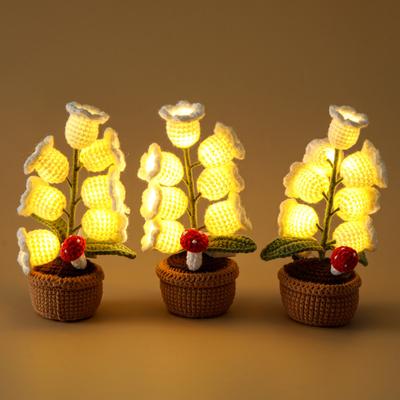 Knitted Bell Orchid With Light Creative Crochet Flowers Potted Handwoven Fake Flower Party Table Decor Mothers Day Gift