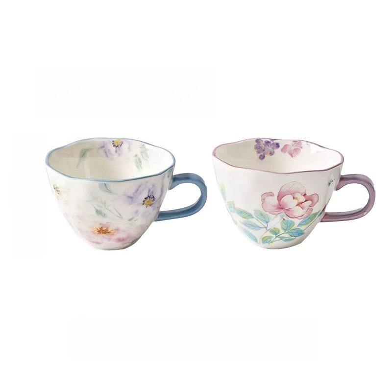 Ceramic Coffee Mug, Premium 350ml Bone China Coffee Tea Hug Mug, Floral Designed Teacup, Breakfast Cup
