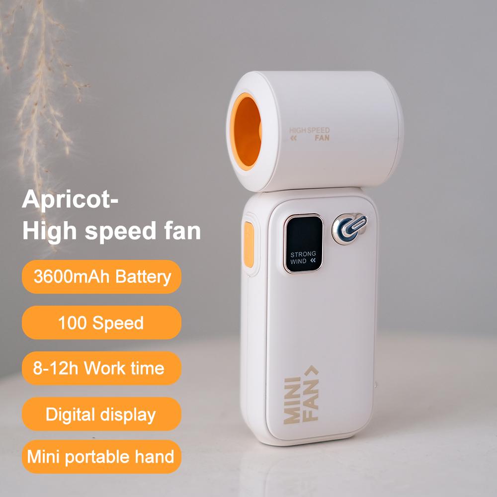 

Mini Handheld High-speed Fan 10m/s Wind Speed Digital Display 3600mAh Battery Capacity USB Rechargeable Turbo Jet Violent Fans абрикосовый