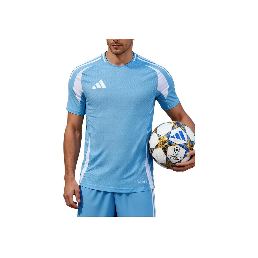 adidas Heat.Rdy Markenlogo Rundhalsausschnitt Figurbetont Atmungsaktiv Raglan Kurze Ärmel Fußballtrikot Unisex Oberteile Hellblau JW9911