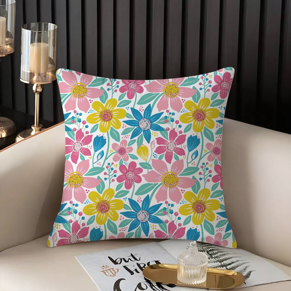 Pillow Case Colorful Flowers Home Dorm Chair Back Short Plush Double-sided Printing Office Nap Time Cushion Cover