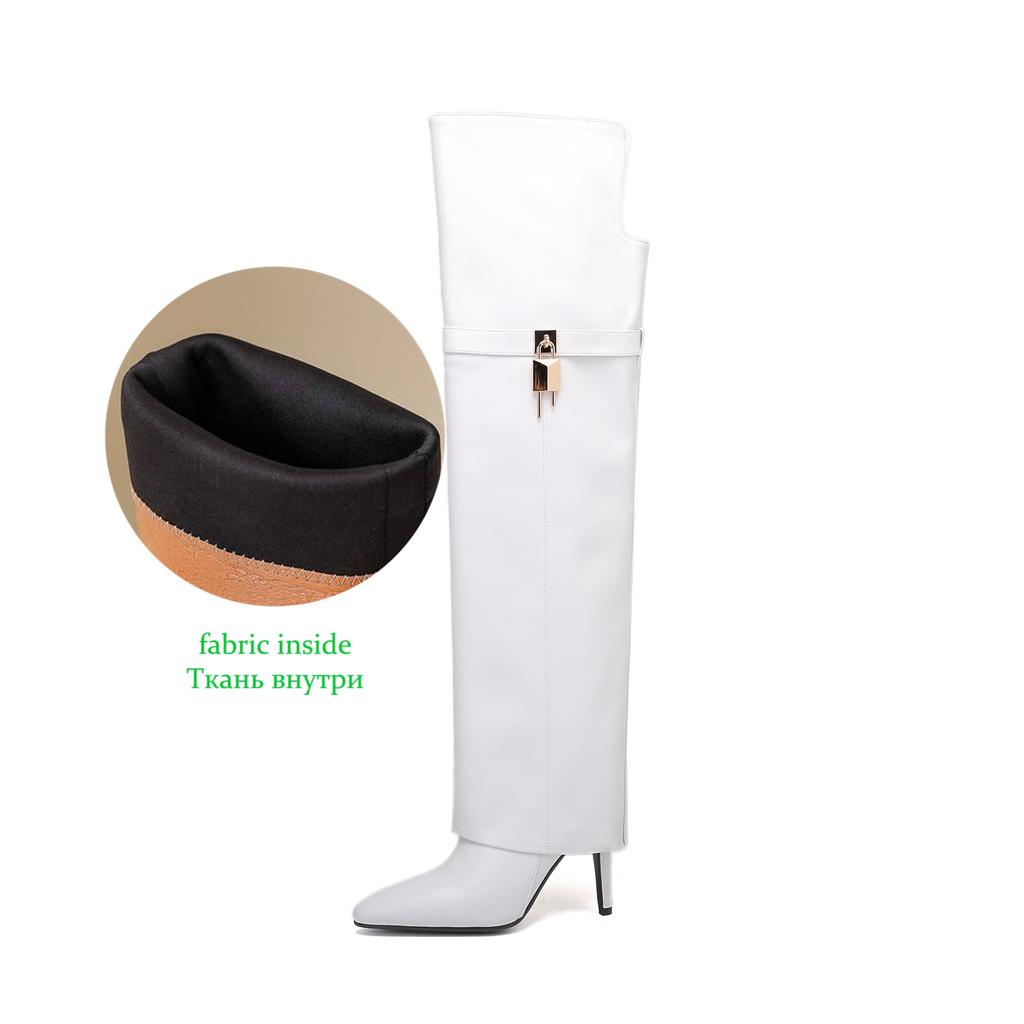 Krazing Pot Cow Split Skin Microfiber Pointed Toe Thin High Heels Size 46 Size 45 Slip on Plus Size Women Keep Warm Over-the-knee Boots