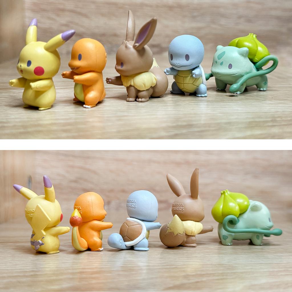 5pcs Set Pokemon Stand In A Row Action Figure 3cm Cute Anime Pvc Figure Pikachu Bulbasaur Charmander Squirtle Eevee Model Decor