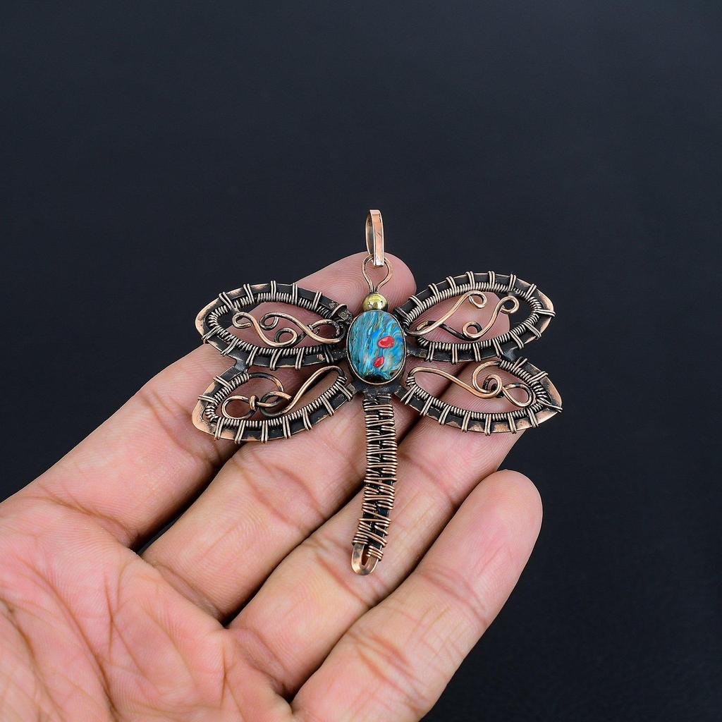 Rainbow Calsilica Pendant Gemstone Jewelry, 999 Copper Wire Wrapped Pendant, Handmade Jewelry Birthstone Pendant, Gift For Him