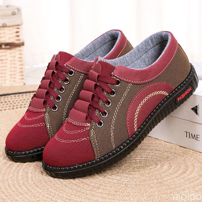 Fashion Spring Autumn new fabric shoes for women lightweight non slip flat heel soft sole comfortable for middle-aged elderly women