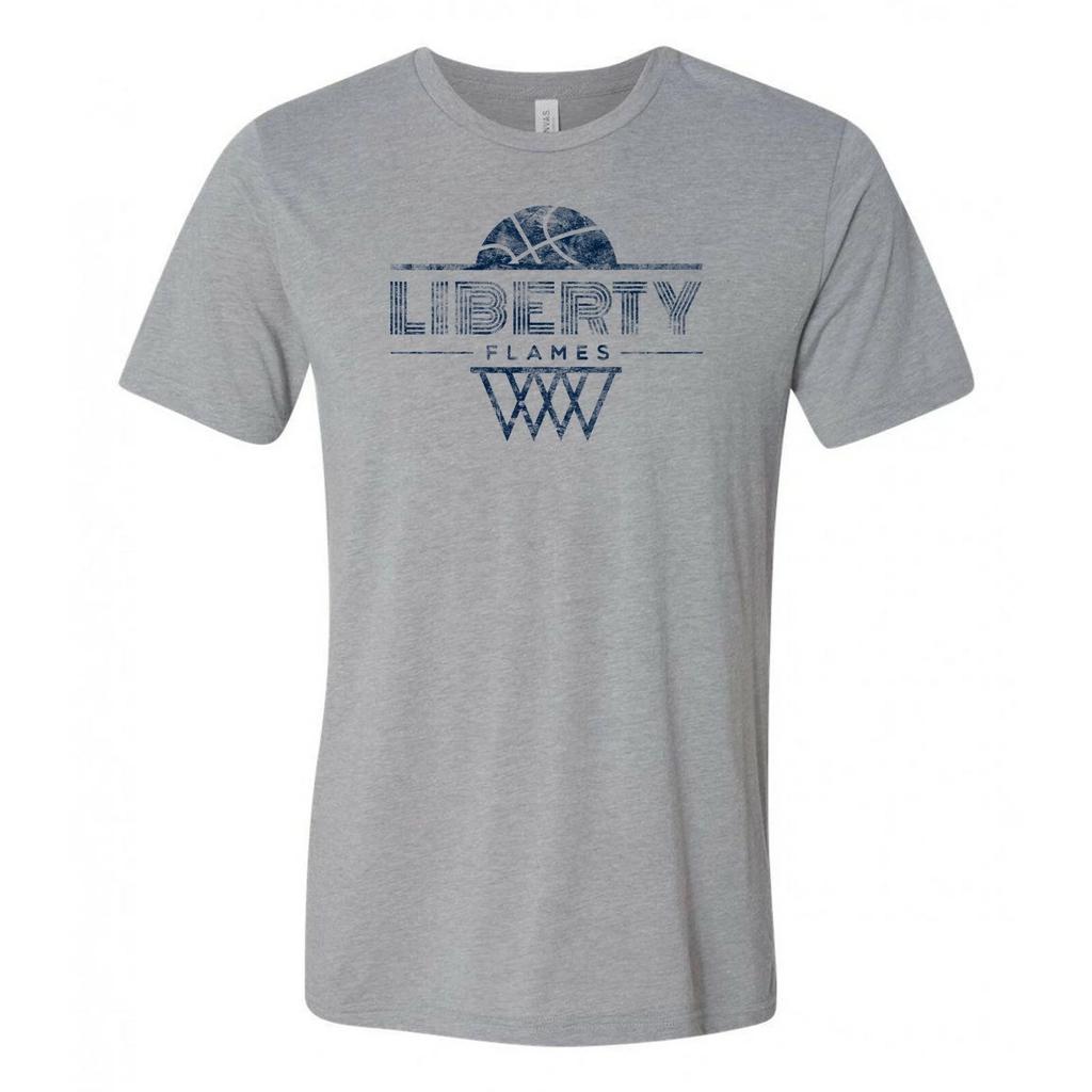 Liberty University Flames Oblique Hoop - Sports Triblend T-Shirt - Athletic Grey