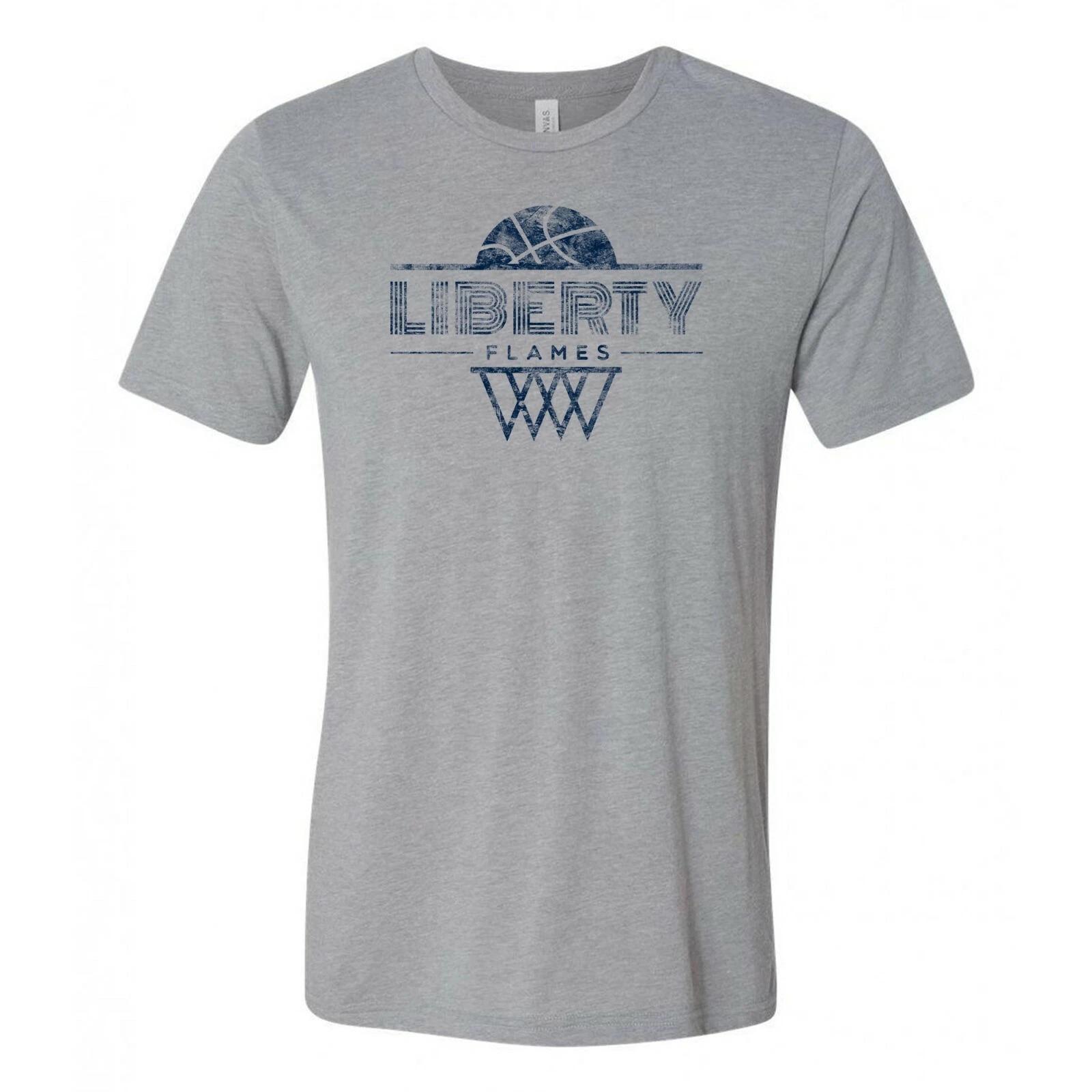 Liberty University Flames Oblique Hoop - Sports Triblend T-Shirt - Athletic Grey L