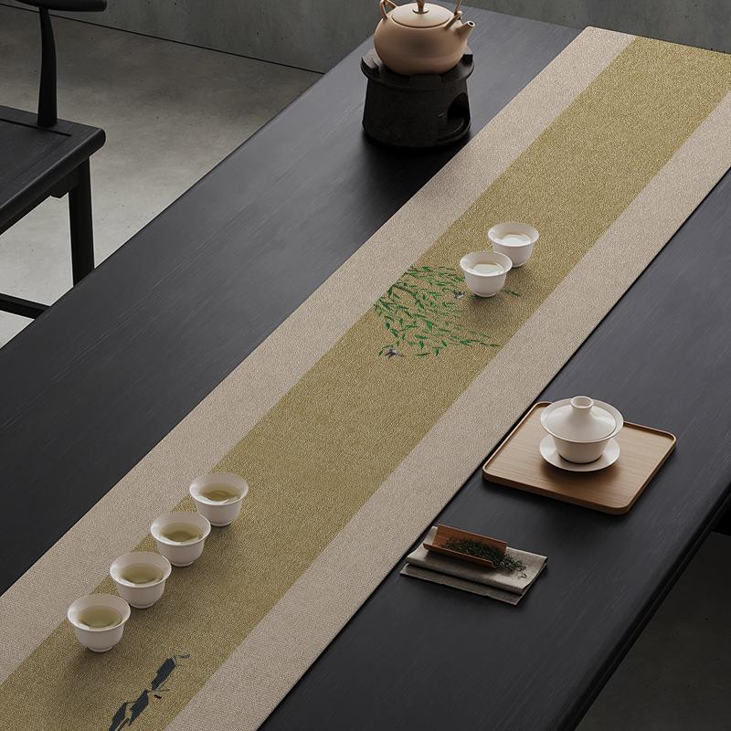 

New Chinese tea banquet zen table flag fabric table mat waterproof tea tablecloth tea table long strip light luxury high-end 30x80cm